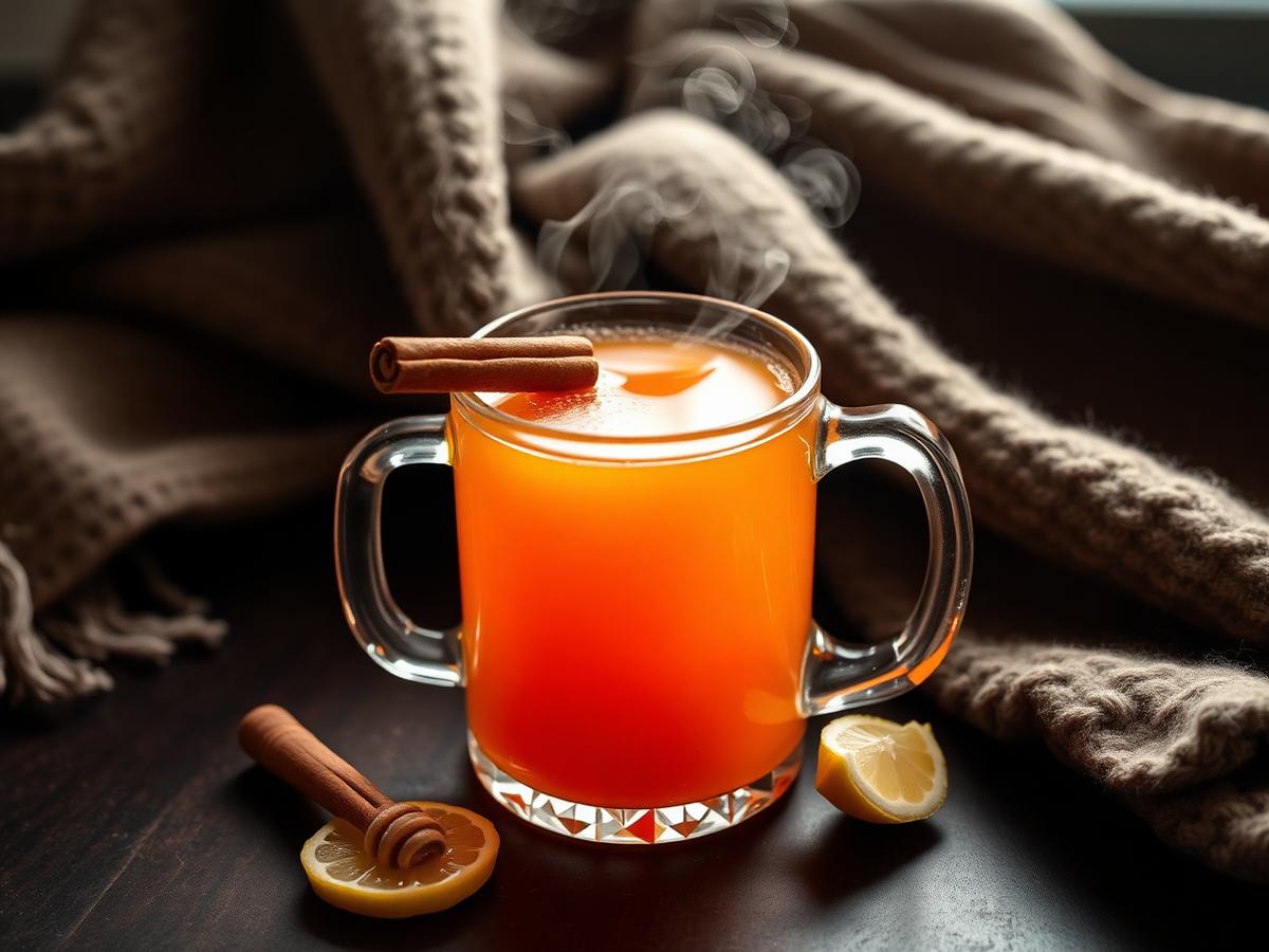 A warm golden Aronia toddy in a glass mug