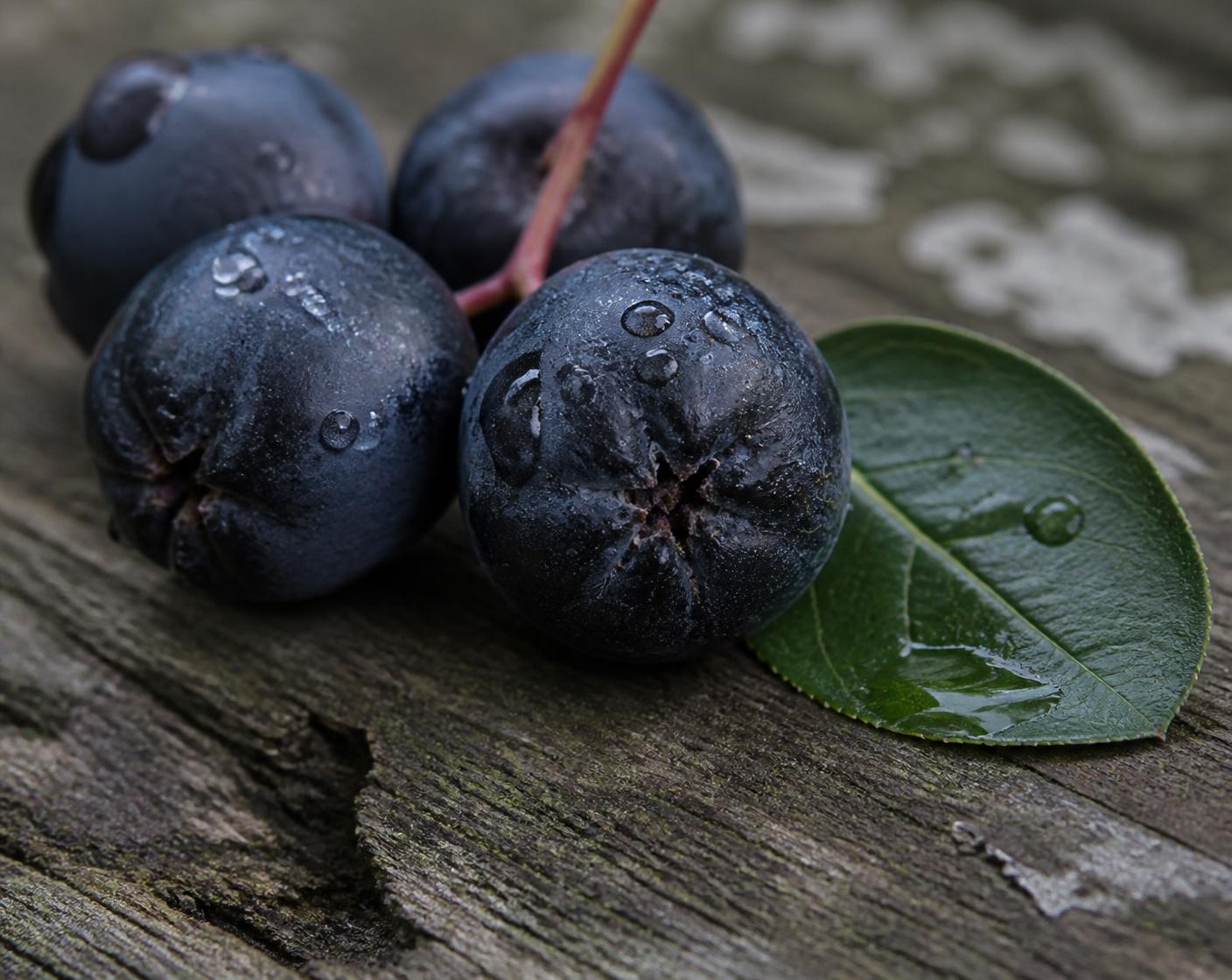 Macro close-up of ripe Aronia berries