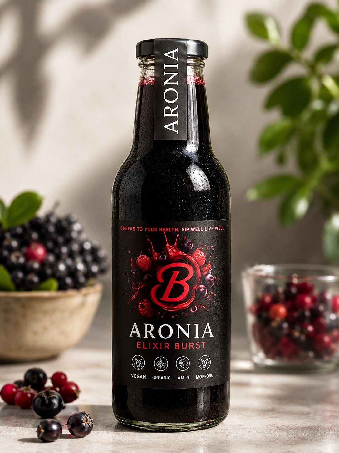 Aronia in a 750 ml (25 oz) glass bottle